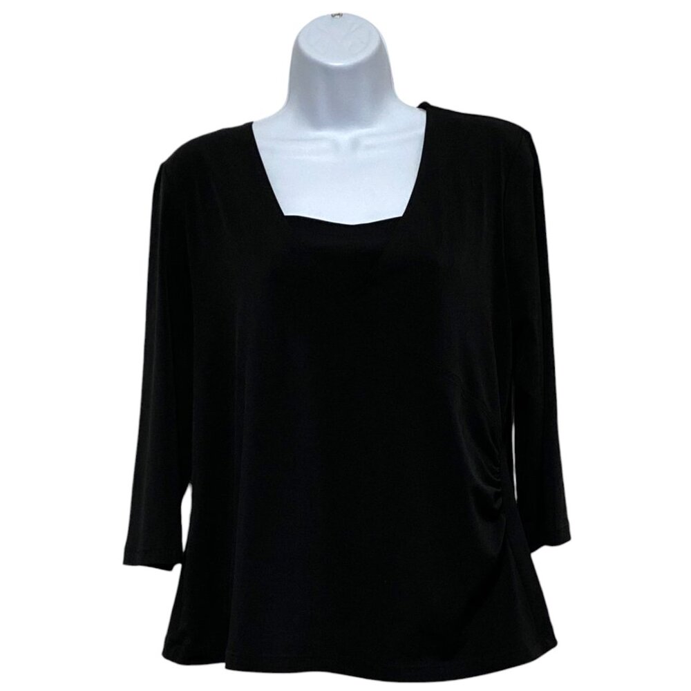 JM Collection-Women's Large Black Lined Top Pullover 3/4 Sleeve V-Neckline